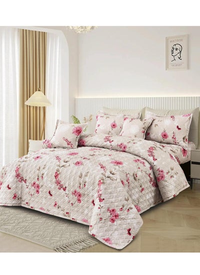 Buy Floral compressed double quilt set, 6 pieces, size 230 * 250 cm in Saudi Arabia