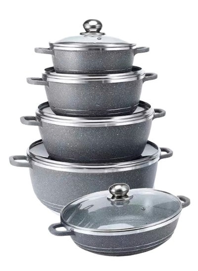 Buy 10-Piece Granite Cookware Set Grey in UAE