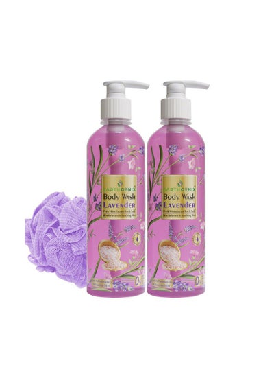 Buy 2-Pieces Lavender Body Wash 1000 Ml With Loofah in UAE