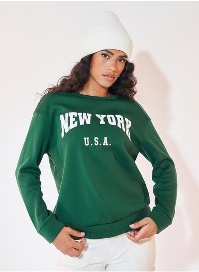 Buy NY Print Sweatshirt with Dropped Shoulder in Saudi Arabia