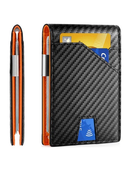 Buy Hot Business Carbon Fiber Pattern Wallet Short 20% Fold Gold Clip Leather Creative New Men's Wallet in Saudi Arabia