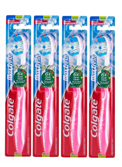 Buy Colgate Max Fresh Pink Medium Toothbrush pack of 4 in UAE