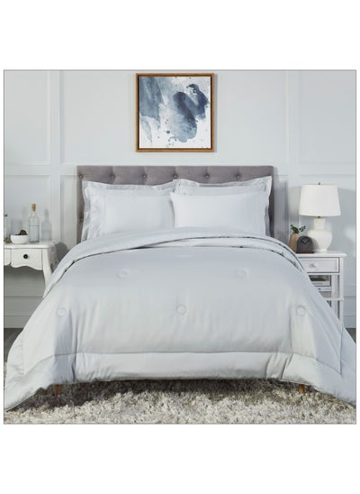 Buy Comforter Set 6-Pieces Double Size Hotel Style All Season Cotton Rich Bedding Set With Down Alternative Filling, Grey in Saudi Arabia