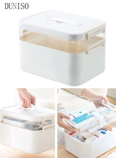 Medicine Box Plastic Medicine Storage Box Family Emergency Kit Medical Kit  2 Layers Home First Aid Box Child Proof Medicine Box Organizer Pill Case  with Compartments and Handle price in UAE
