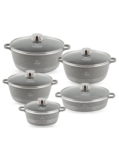 Buy 10-Piece Granite Cookware Set Kitchen Pots and Pans Set Includes Stock Pots and Low Pot Non Stick Cookware Sets Healthy 100% PFOA & PFAS Free in UAE