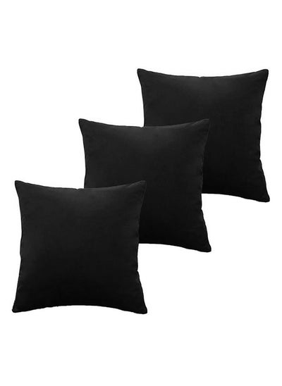 اشتري Set of 3 Pieces Square Soft Velvet Decorative Cushion with Solid Design and Attractive Colors 45x45 cm - Black في السعودية