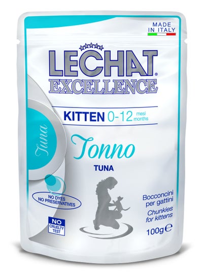 Buy Lechat Excellence by Monge | Kitten Wet Food with Tuna | Super Premium Complementary Wet Kitten Food | Chunkies in Pouch - 100g in UAE