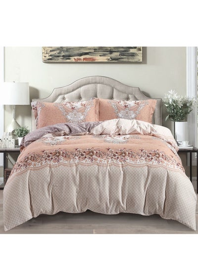 Buy 3-Piece Ruffled Duvet Cover Set Without Filler Microfiber Brown/Ivory King in Saudi Arabia