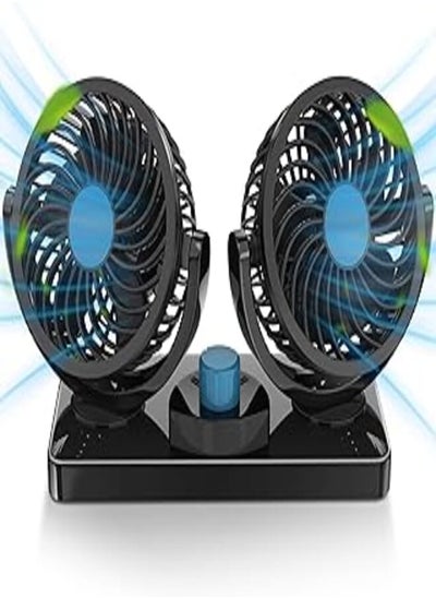 Buy FiveJoy 360 Degree Rotatable Car Fan - 12V DC Electric 2 Speed Dual Head Fans, Quiet Strong Dashboard Cooling Air Circulator Fan for Sedan SUV RV Boat Auto Vehicles Golf or Home in Egypt