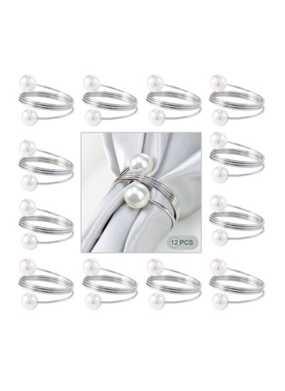 Buy Set of 12 Silver Double-Pearl Design Buckles Napkin Rings in Saudi Arabia