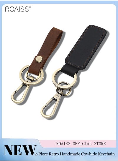 Buy 2-Piece Retro Handmade Cowhide Keychain Set Creative Gift Exquisite Car Keychain in UAE