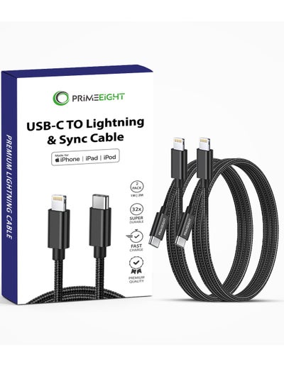 Buy [2 PACK] TYPE C TO Lightning Cable For Apple iPhone iPod iPad 1m and 2m fast charging Compatible with iPhone 11/12/13/14  Pro / Pro Max Black in Saudi Arabia