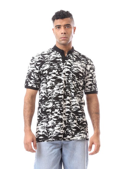 اشتري Elegant Black & White Polo Shirt Self Pattern في مصر