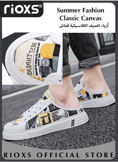 Buy Men's Summer Fashion Classic Canvas Comfortable Breathable Sport Slippers Casual Backless Mule Shoes in UAE