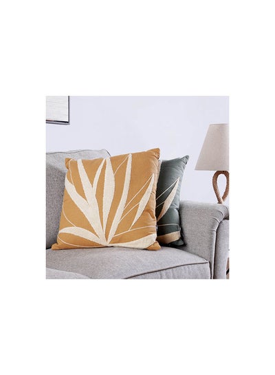 Buy Zevron Leaf Embroidered Filled Cushion 45x45cm - Yellow in UAE
