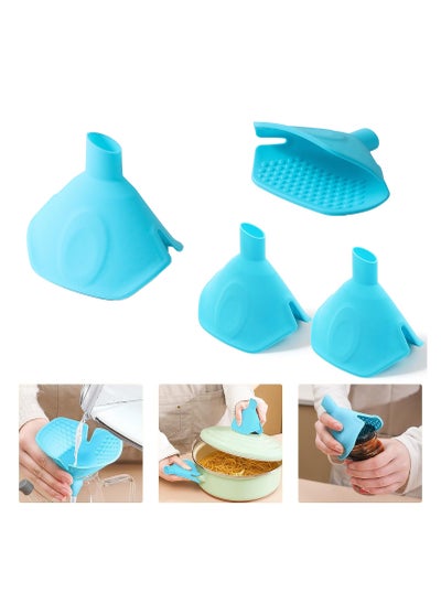 Buy Multifunctional Silicone Funnel Insulation Clamp,  4PCS Kitchen Funnel, Heat Insulation Clip For Anti Scalding Dishes, Fan Shaped Silicone Aperture Funnel for Easy Use (Blue) in Saudi Arabia