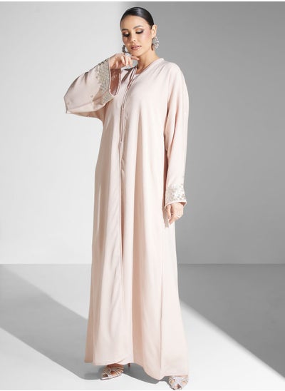 Buy Embellished Button Detail Abaya in UAE