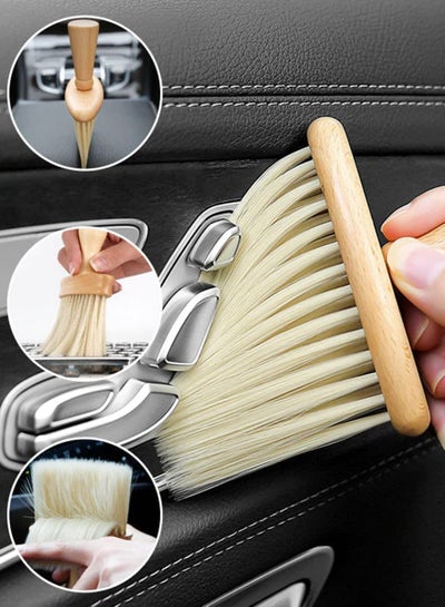 اشتري Soft Detail Brush, High Density Ultra Car Interior Dusting Brush Car Interior Detail Cleaning Brush, Wooden Handle Dust Brush for Car Interior, Keyboard, Leather, Home في السعودية