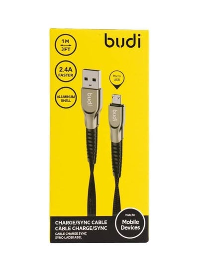 Buy Budi Sync Micro USB 2.4A | 2.4A Faster | Flexible Cable | Aluminum Shell | Effective and Reliable Data Transfer | Compatible with Note 3/4/5, Galaxy S3/S4/S5/S6 Edge S7, Nokia Lumia,HTC, etc. - Black in UAE