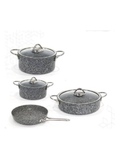 Buy 7-Piece Aluminum cookware set, embossed with Grey granite, in Saudi Arabia