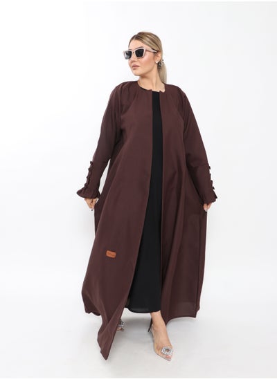 Buy Brown Abaya Decorated With Buttons With Sleeves in Saudi Arabia