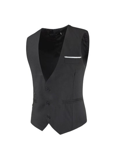 اشتري 2023 New Mens Casual Vest British Slim Fit Waistcoat with ChainBlack Black في الامارات