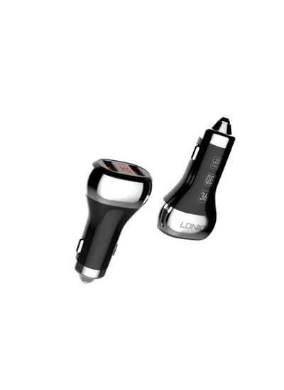 اشتري C2 High Quality Fast Car Charger Dual USB Port 36W LED Display With Lightning USB Cable - Black Silver في مصر