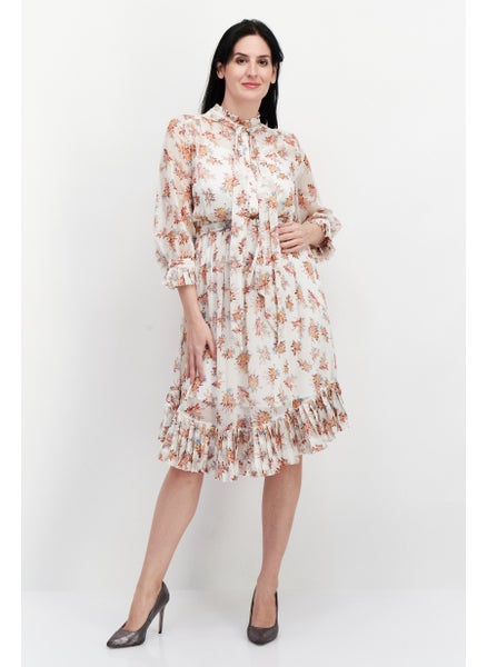 Buy Women Floral Print Midi Casual Dress, Beige Combo in UAE