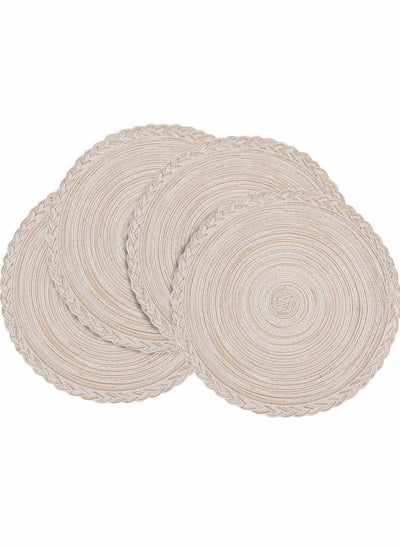 اشتري Homing Round Placemats Set of 4 for Dining Table – Woven Heat Resistant Anti-Slid Cotton Kitchen Mats 14 Inch, Easy to Care, Beige في السعودية