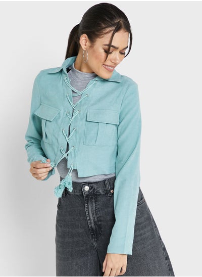 Buy Fringed Drawstring Solid Jacket in Saudi Arabia