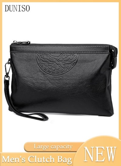 Buy Men's Clutch Bag Faux Leather Wallet Large Capacity Light Weight Handbag Portable Envelope Phone Purse with Wrist Strap in Saudi Arabia
