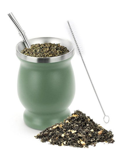 Buy Yerba Mate Tea Cup Set  Mate Gourds Cup with Straws and Double Wall Insulation Stainless Steel  8oz Green in Saudi Arabia