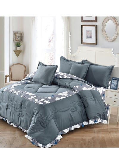 Buy 6Piece King Size 220x240Cm Comforter Set Medium Filling Bedding Set for All Season Includes 1Comforter 1Bedsheet 2Pillow Shams and 2Cushion cases in Saudi Arabia