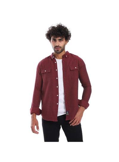 Buy Classic Collar Self Pattern Shirt - Dark Red in Egypt