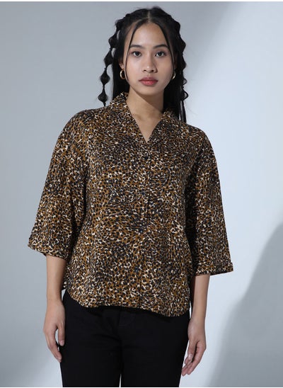 Buy Spread Collar Classic Animal Printed Opaque Oversized Party Shirt in UAE