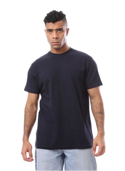 اشتري Self Pattern Dark Navy Blue Crew Neck T-Shirt في مصر