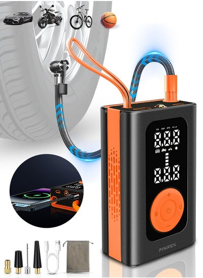 Buy Car Tyre Inflator Portable Air Compressor,Cordless Electric Tire Inflator with 4000mAh/14.8Wh/7.4V Battery Power Bank/Auto Stop/SOS LED Light/LCD Digital Dual Display/Lanyard,150 PSI Cycle Air Pump for Car,Motorcycle,Bicycle,Ball in UAE