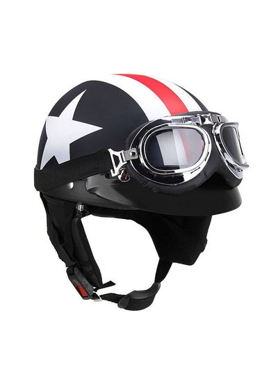 اشتري Half Open Face Motorcycle Helmet with Goggles Visor Scarf Biker Scooter Touring Helmet في السعودية