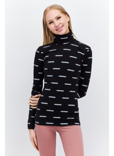 اشتري Women High Neck Allover Print Long Sleeves Sweatshirts, Black في الامارات