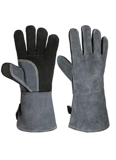 Buy Resistant Oven Gloves Mitts, 932℉/500℃ Heat Resistant Pizza Oven Mitts, for Grill Heat Insulation Leather Forging Welding Gloves, for Cooking, Kitchen, Camping, Fireplace, Grilling (Black-16inch) in UAE