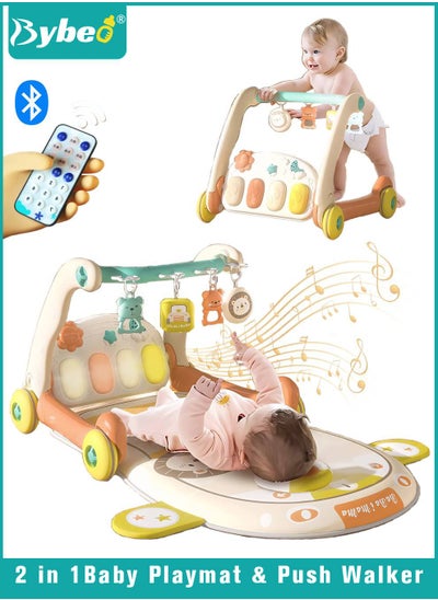 Buy 4 In 1 Baby Playmat & Push Learning Walker, Infant Play Piano Gym Activity Center With Walkers, Learning Walking Stroller, Tummy Time Play Mat, Baby Walker Fitness Rack With Musical Keyboard And Toys in Saudi Arabia