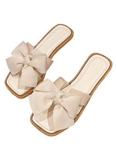 Buy Ladies Fashion Summer Bow Slippers Outdoor or Indoor Flat Beach Sandals in UAE