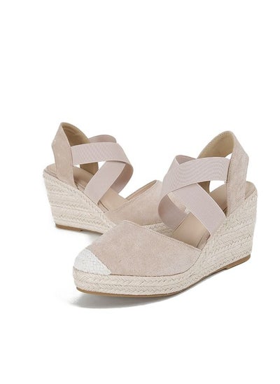 Buy Closed Toe   Espadrille Wedges Sandals Beige in Saudi Arabia