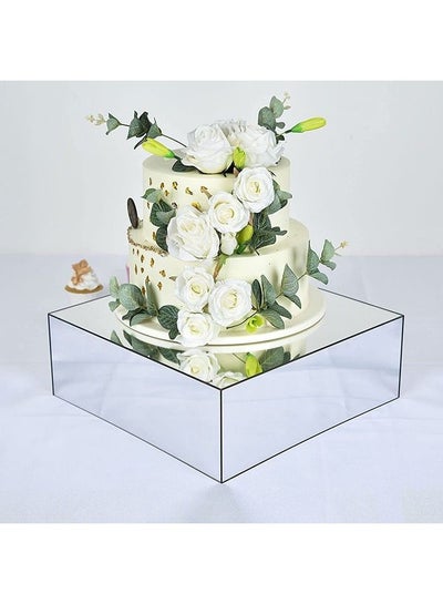 اشتري LAMSIT IBDAA Acrylic Cake Box Stand - Mirror Finish Display Box – Gift Showcase for Collectibles, Jewelries - Dustproof Protection Storage (10x10x3 inches, Silver Mirror) في الامارات