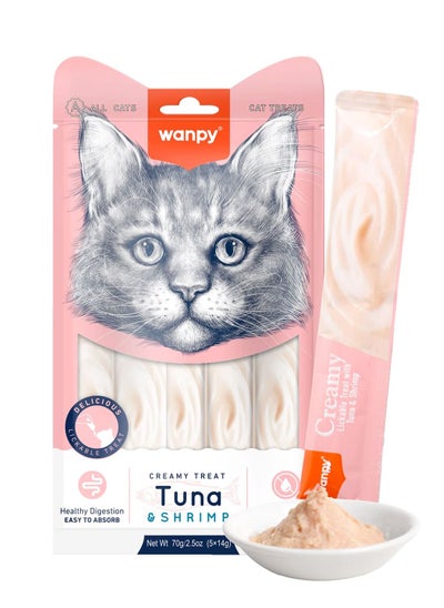 Buy Wanpy Creamy Lickable Cat Treats Tuna & Shrimp (14gx5) 1Box 12pcs in UAE