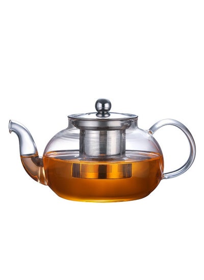 Buy Borosilicate Glass Teapot Clear 1Liters，Borosilicate Glass Teapot With Heat Resistant Stainless Steel Infuser Tea Pot in UAE