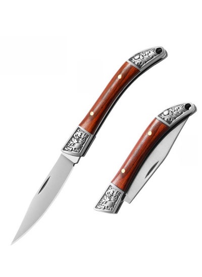 Buy Stainless Steel Folding Knife Key Chain Pocket Knife Outdoor Color Wooden Handle Pocket Knife - Red Handle in Saudi Arabia