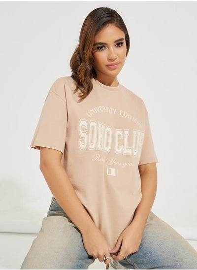 Buy Oversized Soho Club Slogan T-Shirt in Saudi Arabia