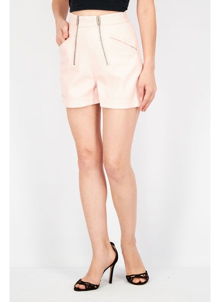 Buy Women High Waist Faux Leather Basic Short, Pink in Saudi Arabia