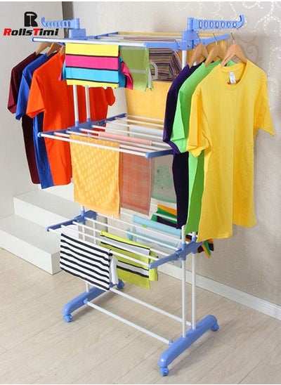 Buy 3 Layers Stainless Steel Clothes Hanger Stand Foldable Laundry Rack in UAE